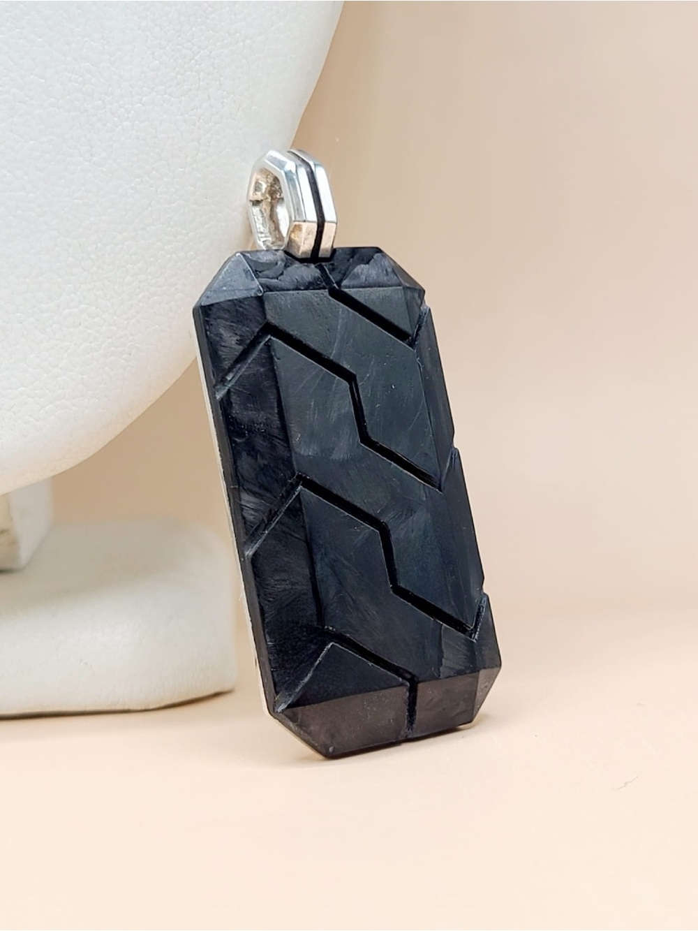 David Yurman Forged Carbon Inlay Dog Tag Pendant In Sterling Silver